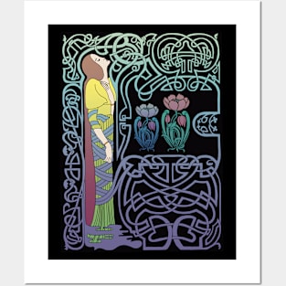 Celtic Lady (blue on black) Posters and Art